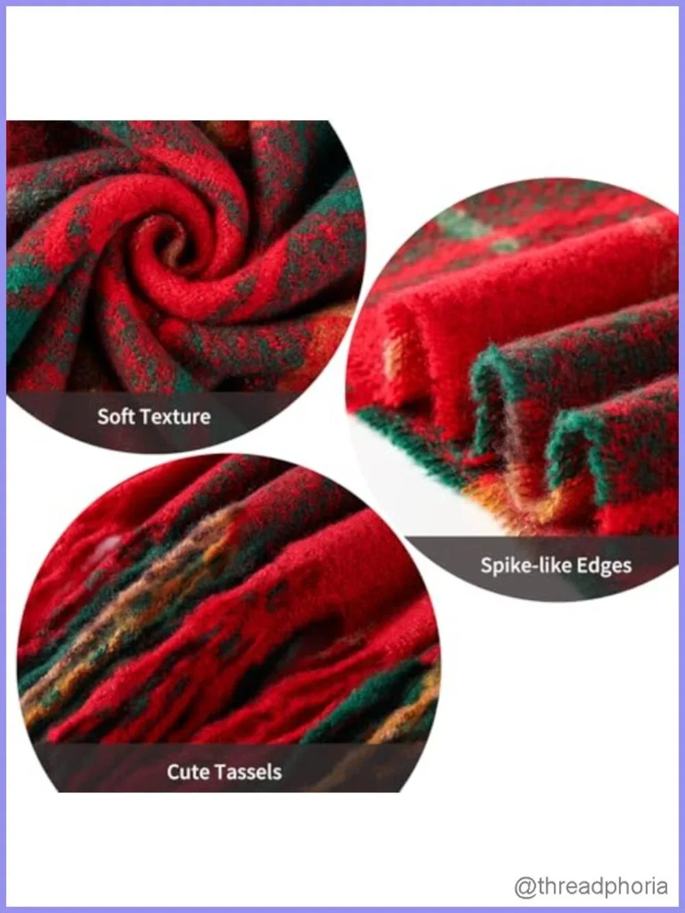 Women's Long Plaid Blanket Scarf, Cashmere-Like Acrylic, Warm Winter Wrap Shawl